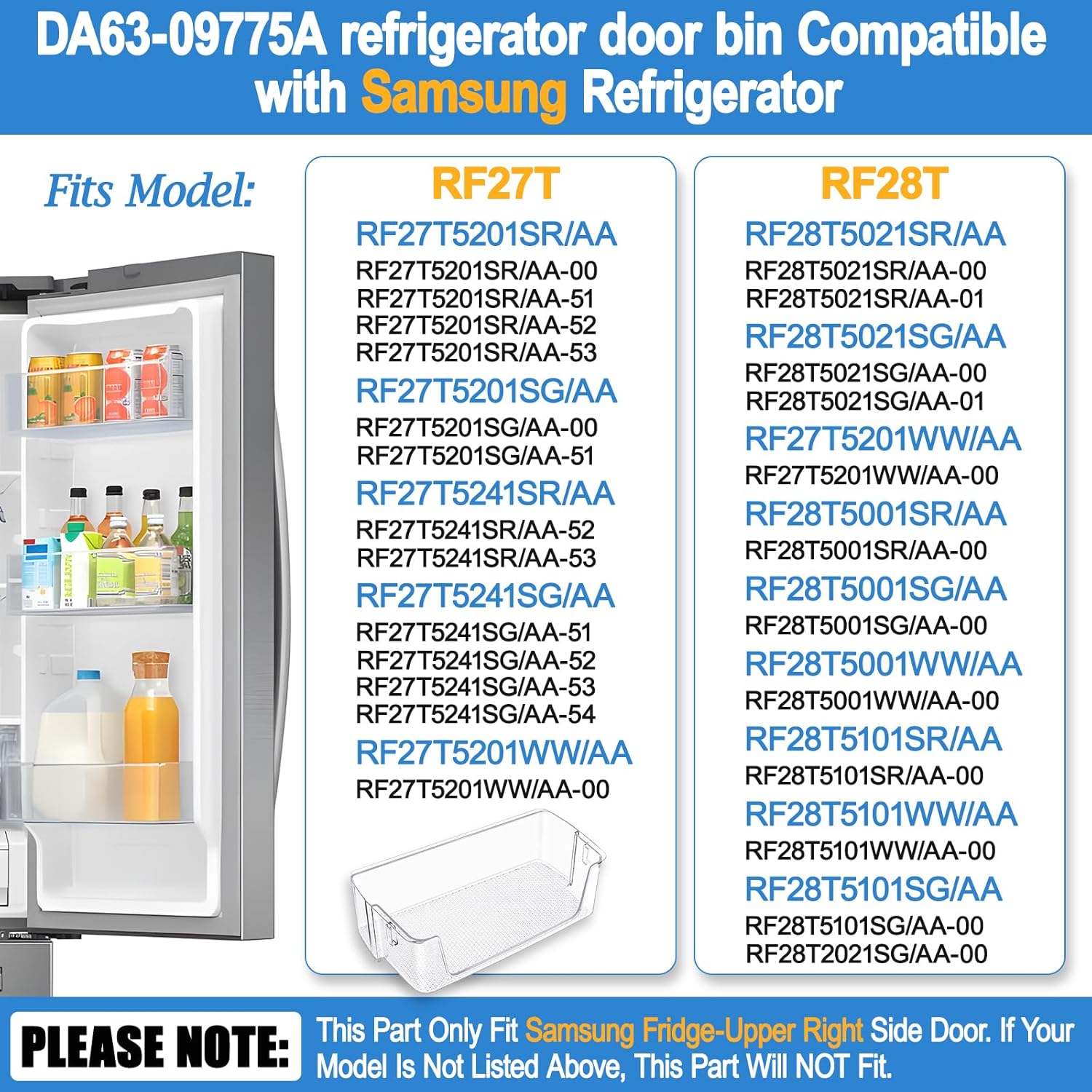 Upgraded DA63-09775A DA97-20984A Refrigerator Door Bin Compatible with samsung Refrigerator Door Shelf-RIGHT Samsung Refrigerator Door Bin RF27T5201SR, RF28T5001SR, RF27T5241SR, RF28T5021SR Shelves
